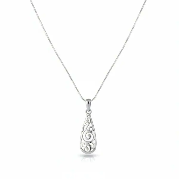 Sterling Silver Small Filigree Teardrop Pendant - Irish Gifts