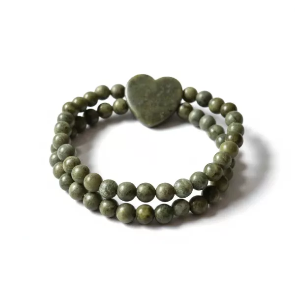 Connemara Marble Double Bead Bracelet with Heart Centre - Connemara Marble - Image 1