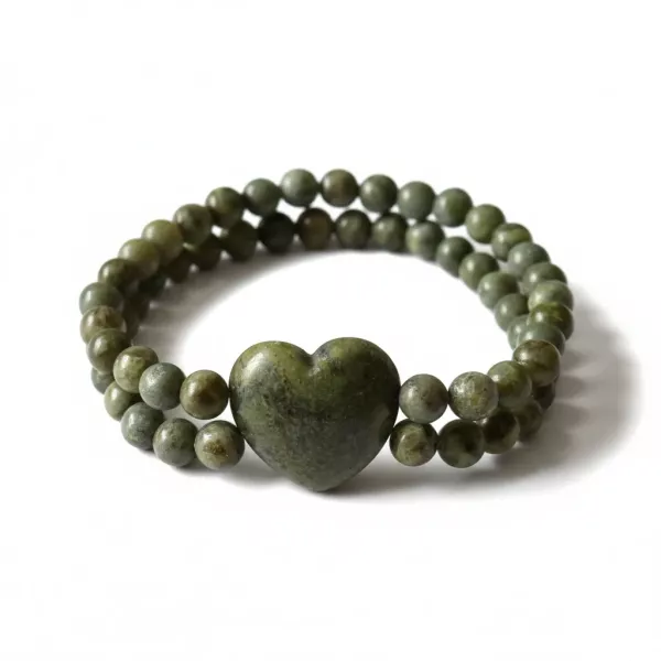 Connemara Marble Double Bead Bracelet with Heart Centre - Connemara Marble